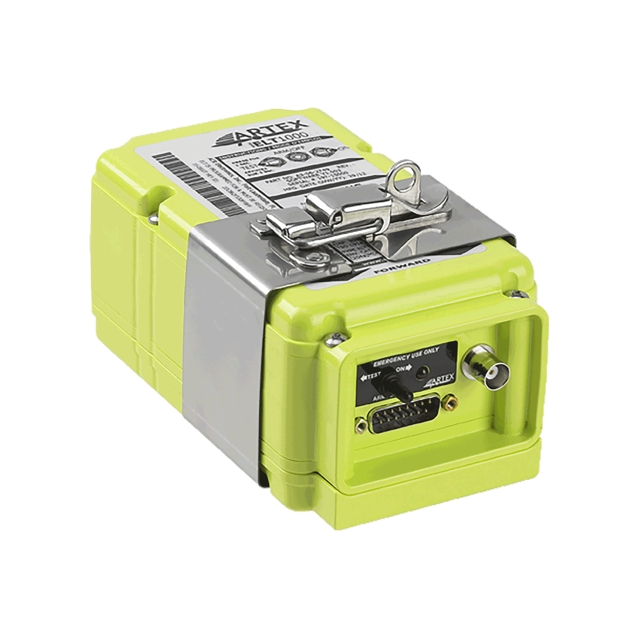 ARTEX ELT 1000 em tres quartos, com a etiqueta de identificacao no topo e a cinta de montagem em aco inox