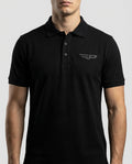 Polo FLAP Signature preta em tecido piquê com logo FP em relevo no peito